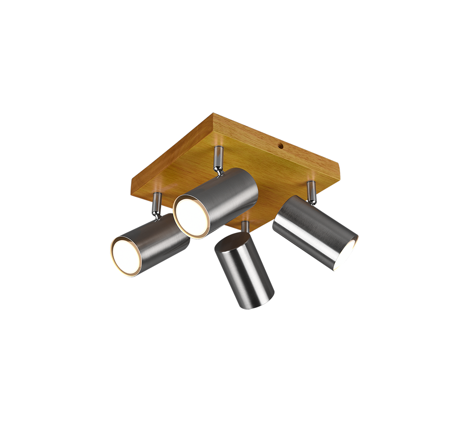 Marley spotlight 4-pc GU10 brushed steel/wood — 812400407
