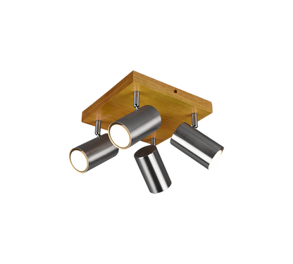 Marley spotlight 4-pc GU10 brushed steel/wood — 812400407