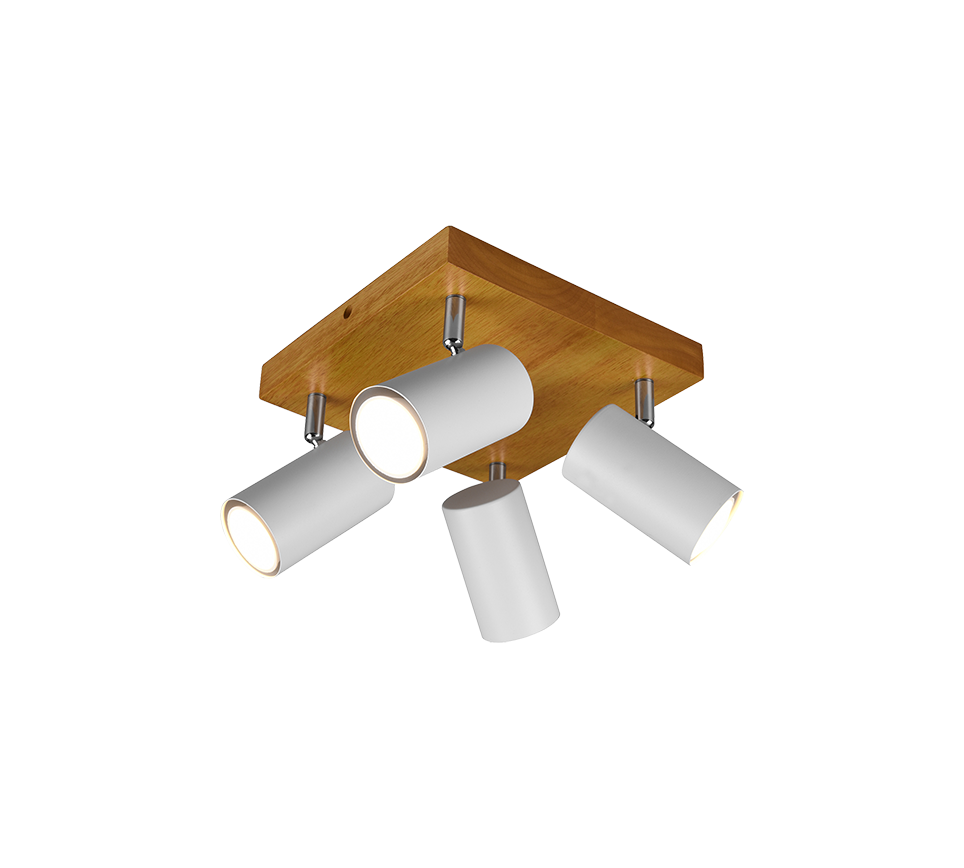 Marley spotlight 4-pc GU10 matt white/wood — 812400431