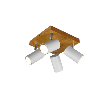 Marley spotlight 4-pc GU10 matt white/wood — 812400431