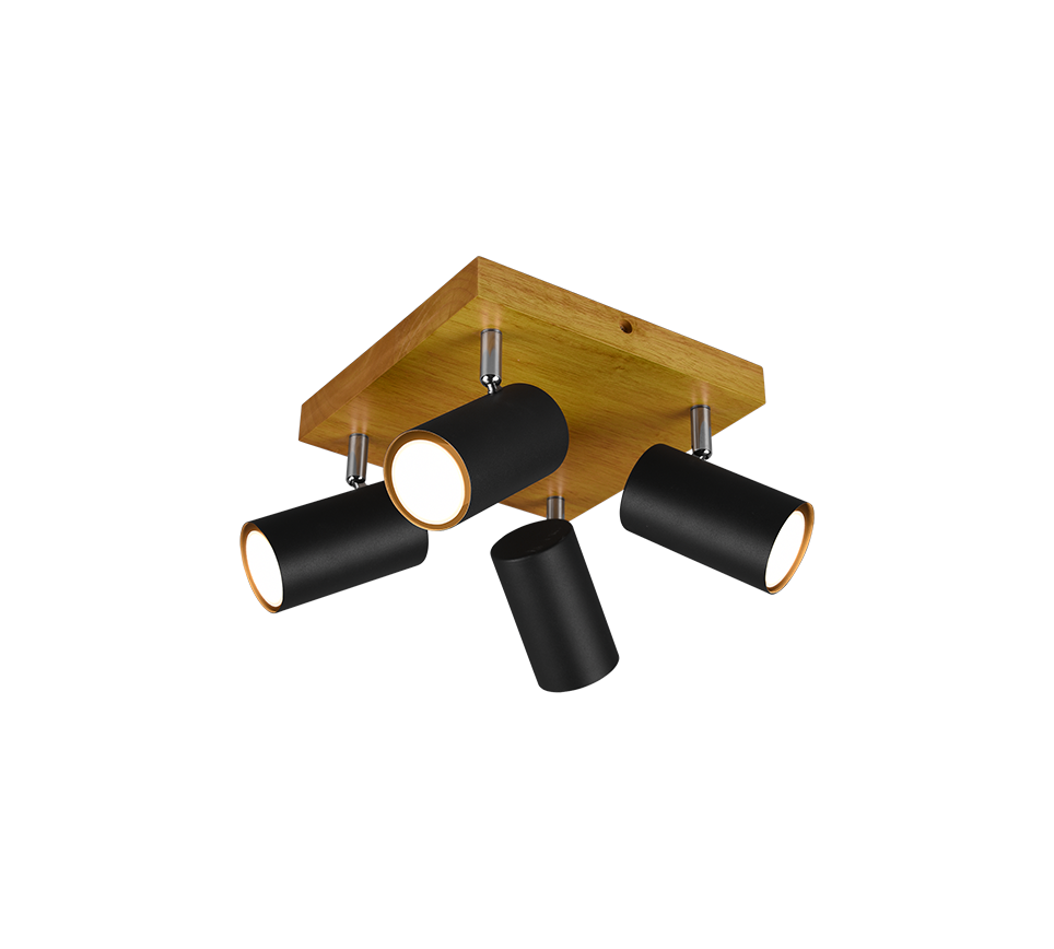 Marley spotlight 4-pc GU10 matt black/wood — 812400432