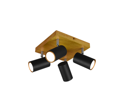 Marley spotlight 4-pc GU10 matt black/wood — 812400432