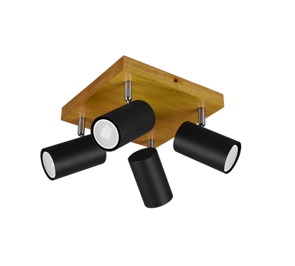 Marley spotlight 4-pc GU10 matt black/wood — 812400432