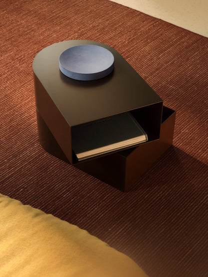 Bolzan Abside low bedside table in RAL 8019 Grey-brown; styling objects not included.