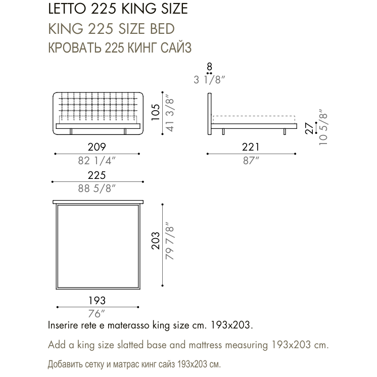 Desiree Bed DEDALO UP - dimensions, item code 009066