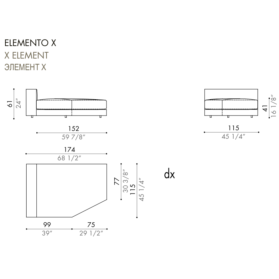 Desiree Modular Sofa Element VON - dimensions, item code 006044