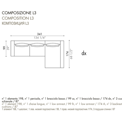 Desiree Modular Sofa Composition VON - dimensions, item code C00020