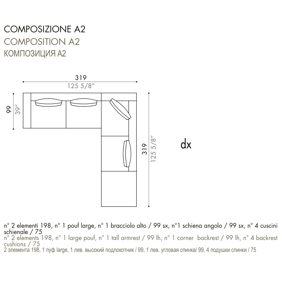 Desiree Modular Sofa Composition VON - dimensions, item code C00040