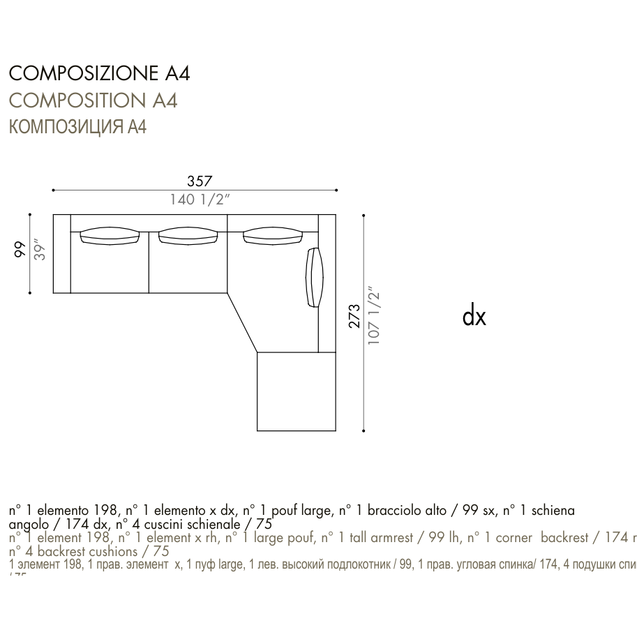 Desiree Modular Sofa Composition VON - dimensions, item code C00050