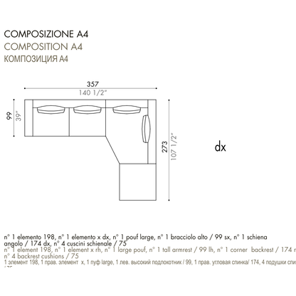 Desiree Modular Sofa Composition VON - dimensions, item code C00050