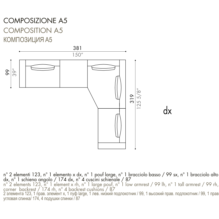 Desiree Modular Sofa Composition VON - dimensions, item code C00060