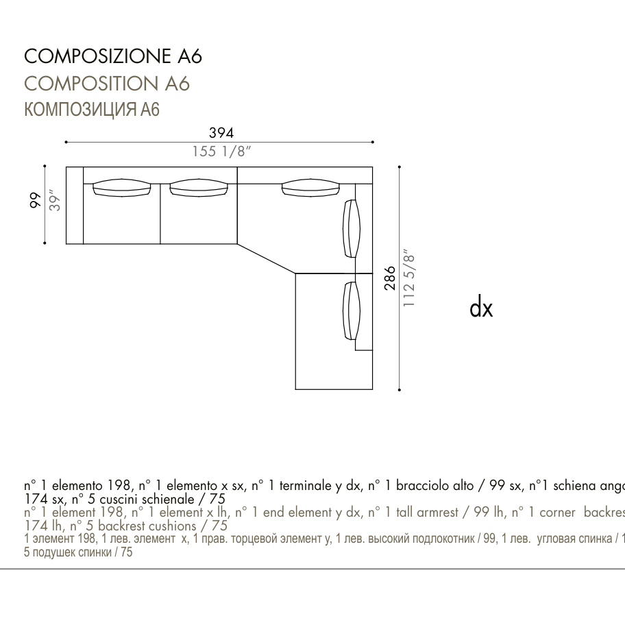 Desiree Modular Sofa Composition VON - dimensions, item code C00070