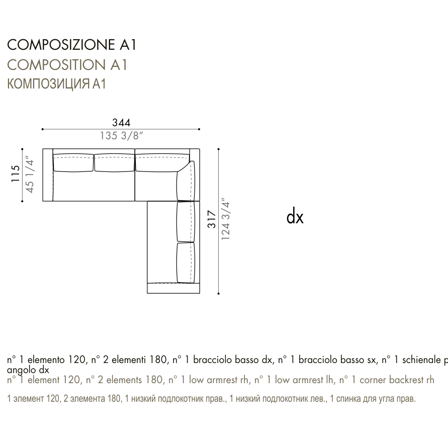 Desiree Modular Sofa Composition ZENIT - dimensions, item code C00050