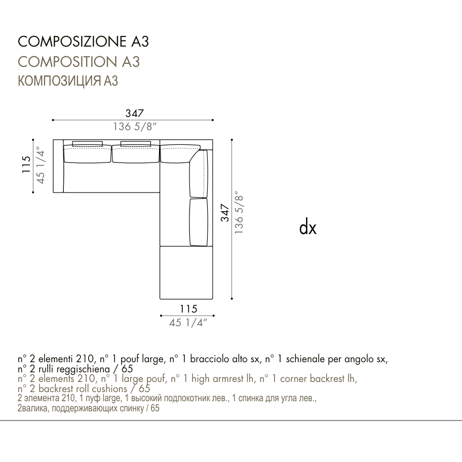 Desiree Modular Sofa Composition ZENIT - dimensions, item code C00070