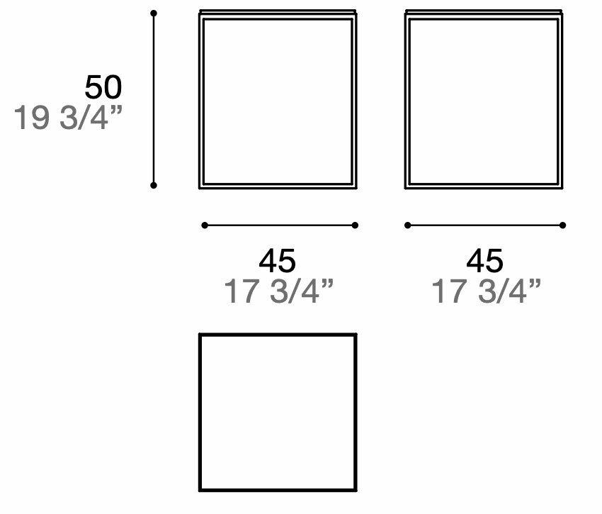 Manufacturer technical drawing for KO45; line illustration, not a product photograph.
