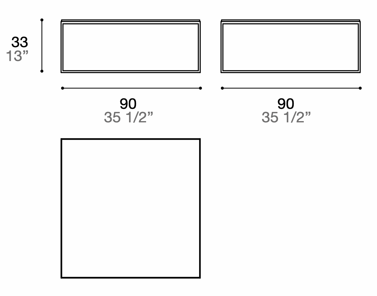 Manufacturer technical drawing for KO90; line illustration, not a product photograph.