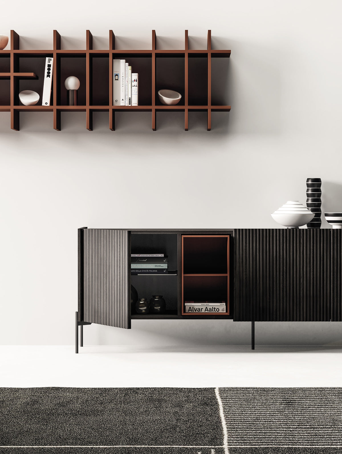 Devina Nais Zero.22 820CR430 - 215 cm, open compartment and three wood doors - view 3, example finishes