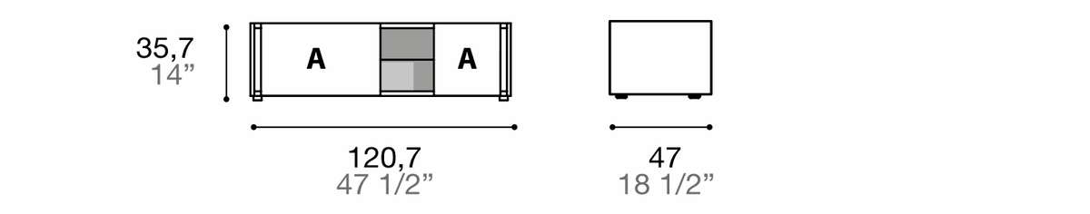 Manufacturer dimensioned technical diagram of Alf DaFrè Da-do giorno PSD518. Diagram is not a finish photograph.