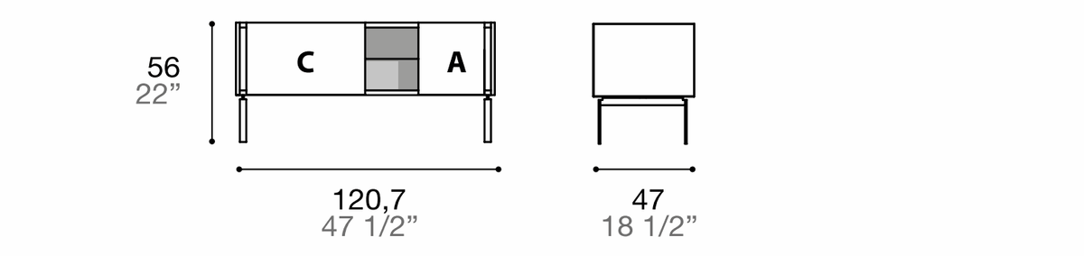 Manufacturer dimensioned technical diagram of Alf DaFrè Da-do giorno PSD521. Diagram is not a finish photograph.