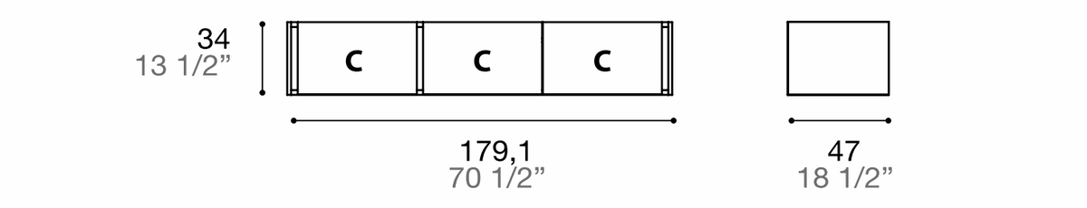 Manufacturer dimensioned technical diagram of Alf DaFrè Da-do giorno PSD523. Diagram is not a finish photograph.
