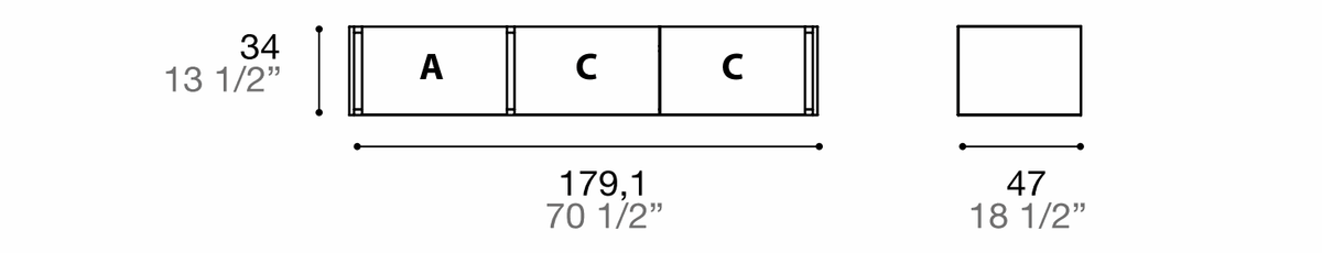 Manufacturer dimensioned technical diagram of Alf DaFrè Da-do giorno PSD524. Diagram is not a finish photograph.