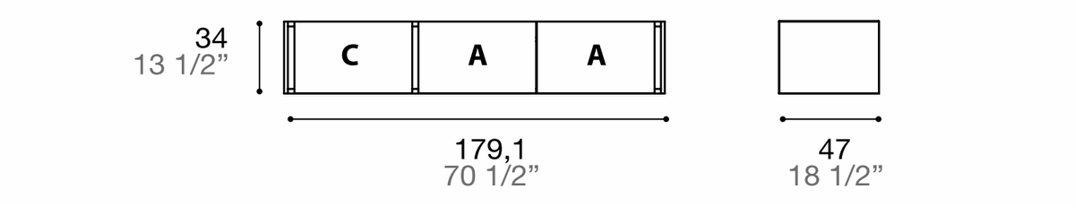 Manufacturer dimensioned technical diagram of Alf DaFrè Da-do giorno PSD525. Diagram is not a finish photograph.