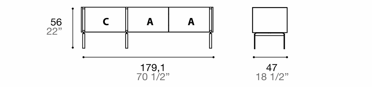Manufacturer dimensioned technical diagram of Alf DaFrè Da-do giorno PSD533. Diagram is not a finish photograph.