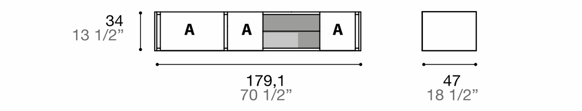Manufacturer dimensioned technical diagram of Alf DaFrè Da-do giorno PSD534. Diagram is not a finish photograph.