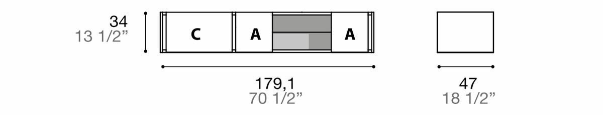 Manufacturer dimensioned technical diagram of Alf DaFrè Da-do giorno PSD535. Diagram is not a finish photograph.