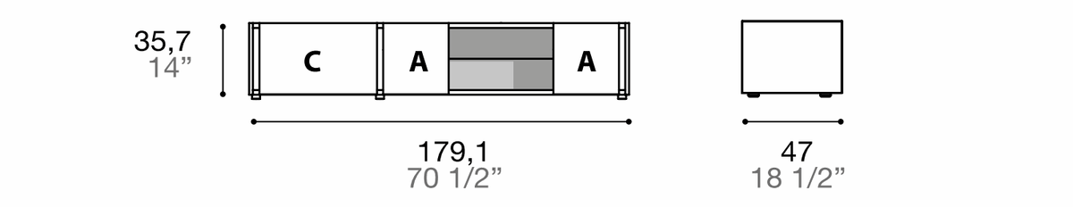 Manufacturer dimensioned technical diagram of Alf DaFrè Da-do giorno PSD537. Diagram is not a finish photograph.