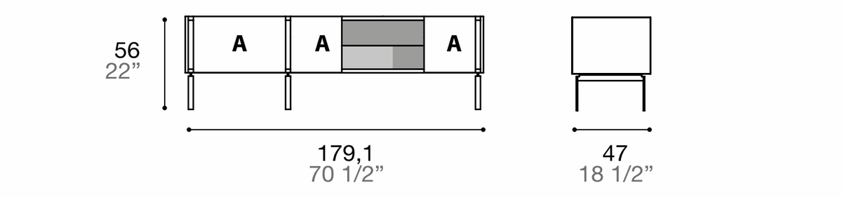 Manufacturer dimensioned technical diagram of Alf DaFrè Da-do giorno PSD538. Diagram is not a finish photograph.