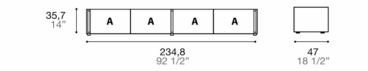 Manufacturer dimensioned technical diagram of Alf DaFrè Da-do giorno PSD543. Diagram is not a finish photograph.