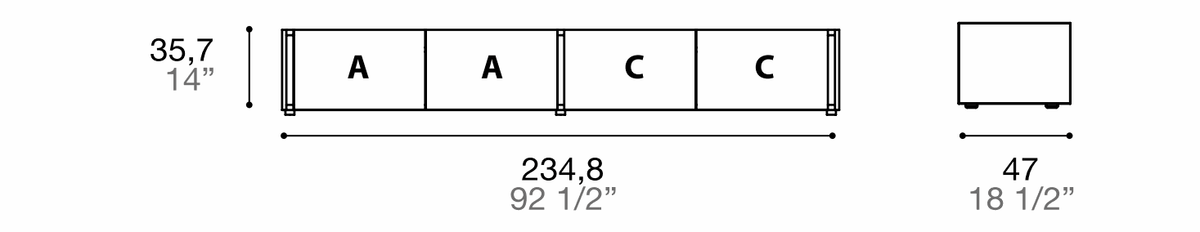 Manufacturer dimensioned technical diagram of Alf DaFrè Da-do giorno PSD545. Diagram is not a finish photograph.