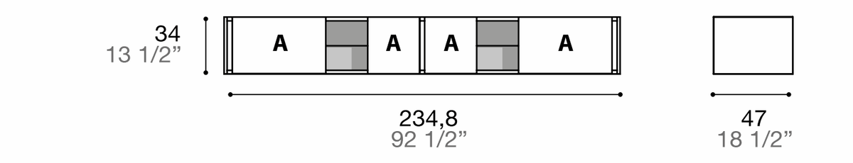 Manufacturer dimensioned technical diagram of Alf DaFrè Da-do giorno PSD549. Diagram is not a finish photograph.