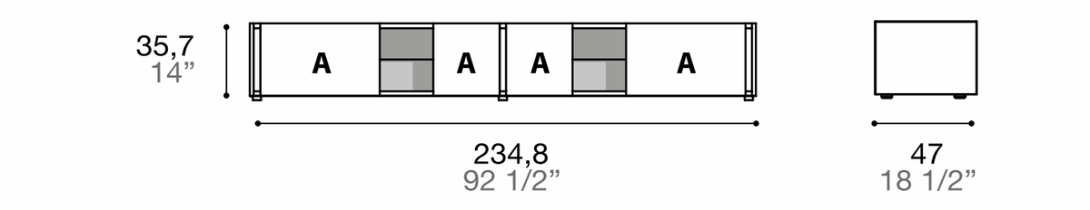 Manufacturer dimensioned technical diagram of Alf DaFrè Da-do giorno PSD551. Diagram is not a finish photograph.