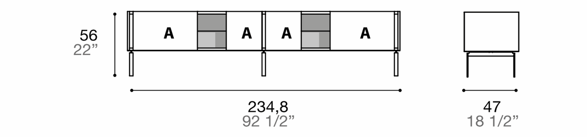Manufacturer dimensioned technical diagram of Alf DaFrè Da-do giorno PSD553. Diagram is not a finish photograph.