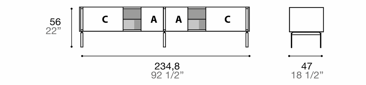 Manufacturer dimensioned technical diagram of Alf DaFrè Da-do giorno PSD554. Diagram is not a finish photograph.