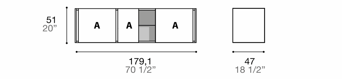 Manufacturer dimensioned technical diagram of Alf DaFrè Da-do giorno PSD567. Diagram is not a finish photograph.