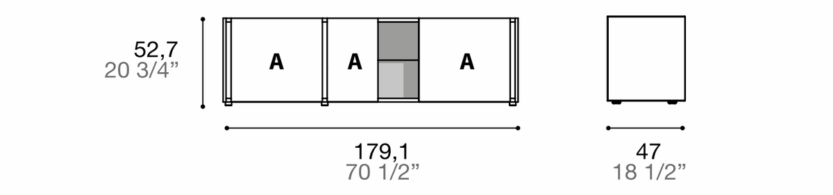 Manufacturer dimensioned technical diagram of Alf DaFrè Da-do giorno PSD568. Diagram is not a finish photograph.