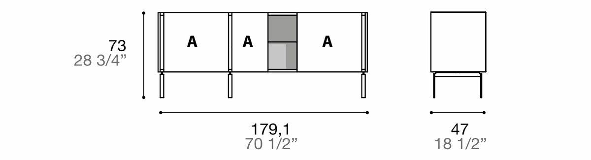 Manufacturer dimensioned technical diagram of Alf DaFrè Da-do giorno PSD569. Diagram is not a finish photograph.