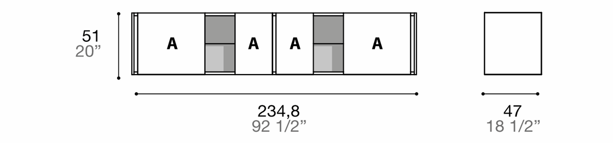 Manufacturer dimensioned technical diagram of Alf DaFrè Da-do giorno PSD570. Diagram is not a finish photograph.