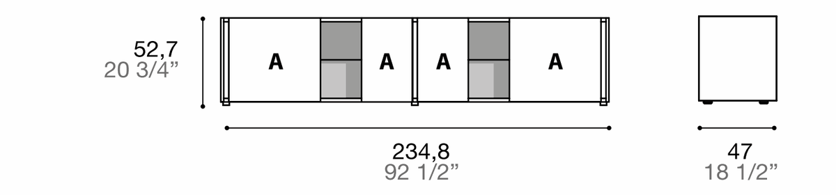 Manufacturer dimensioned technical diagram of Alf DaFrè Da-do giorno PSD571. Diagram is not a finish photograph.