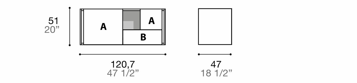Manufacturer dimensioned technical diagram of Alf DaFrè Da-do giorno PSD573. Diagram is not a finish photograph.