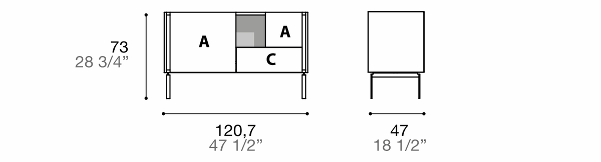 Manufacturer dimensioned technical diagram of Alf DaFrè Da-do giorno PSD575. Diagram is not a finish photograph.