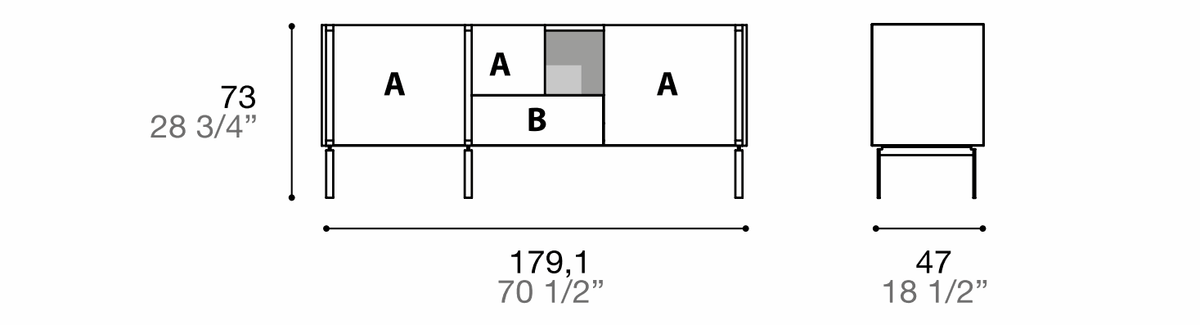 Manufacturer dimensioned technical diagram of Alf DaFrè Da-do giorno PSD578. Diagram is not a finish photograph.