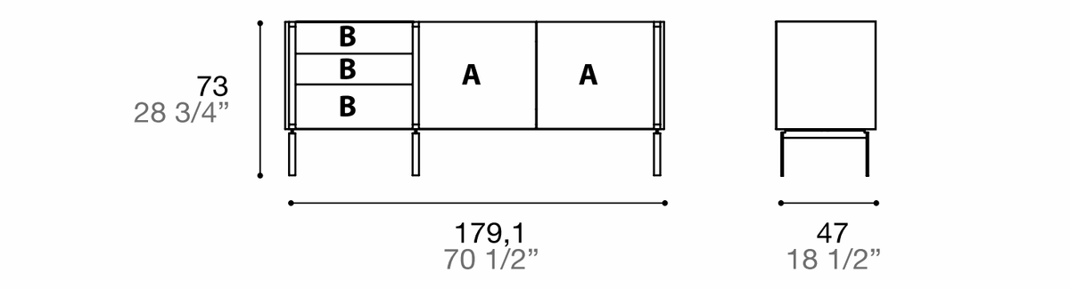 Manufacturer dimensioned technical diagram of Alf DaFrè Da-do giorno PSD581. Diagram is not a finish photograph.