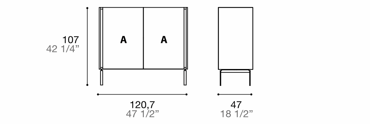 Manufacturer dimensioned technical diagram of Alf DaFrè Da-do giorno PSD583. Diagram is not a finish photograph.