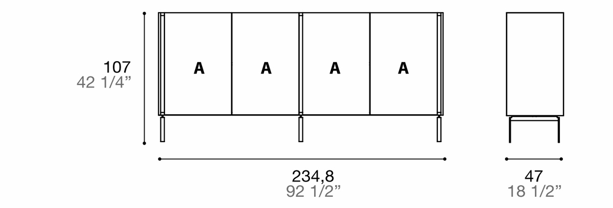 Manufacturer dimensioned technical diagram of Alf DaFrè Da-do giorno PSD587. Diagram is not a finish photograph.