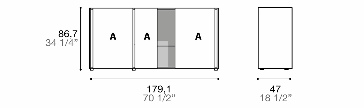 Manufacturer dimensioned technical diagram of Alf DaFrè Da-do giorno PSD590. Diagram is not a finish photograph.