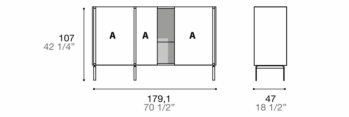 Manufacturer dimensioned technical diagram of Alf DaFrè Da-do giorno PSD591. Diagram is not a finish photograph.